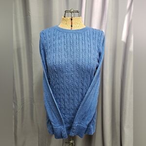 Talbot's Cadet Blue Cotton Blend Long Sleeve Cable Knit Sweater (Large)